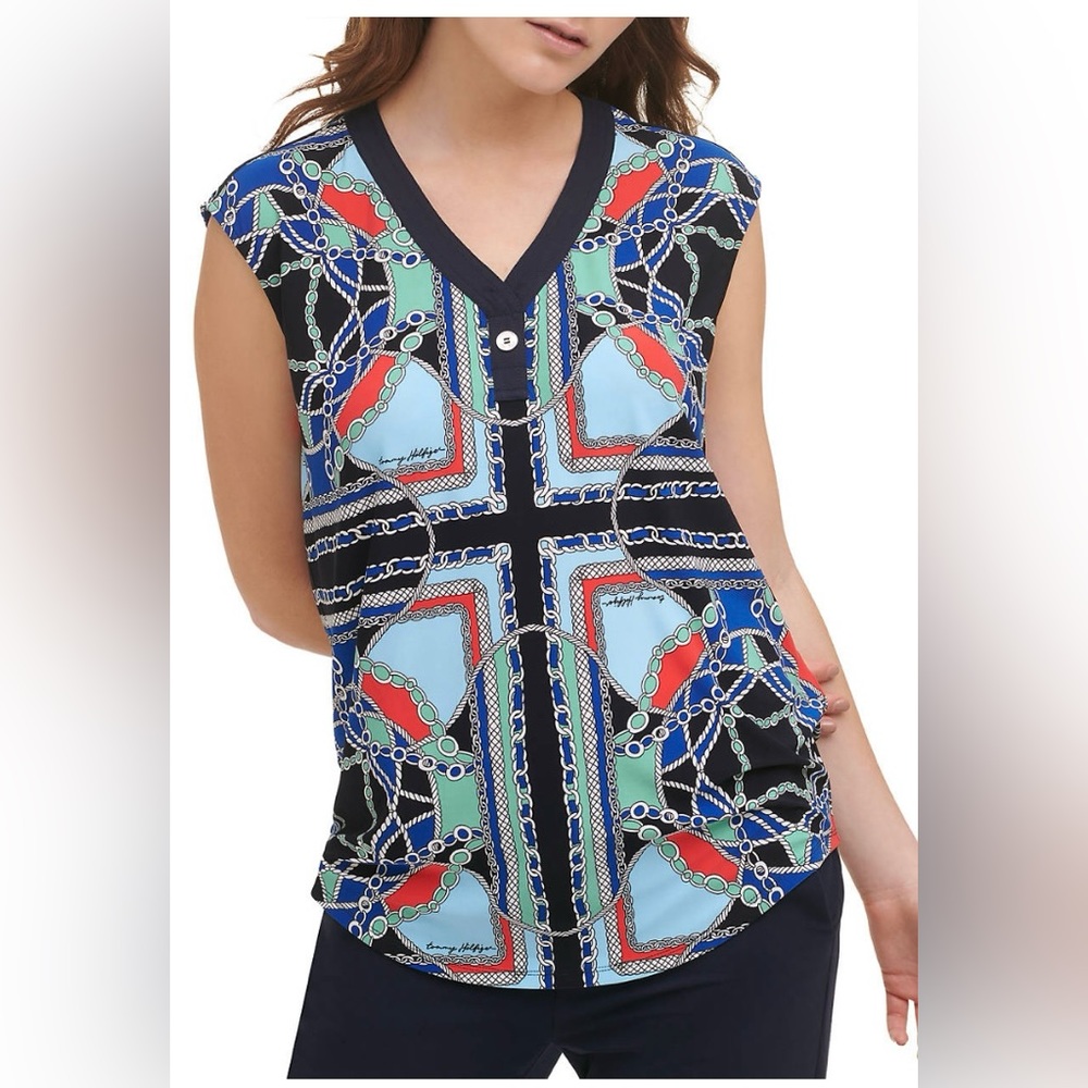 Tommy Hilfiger Chain Print Snap Front Top